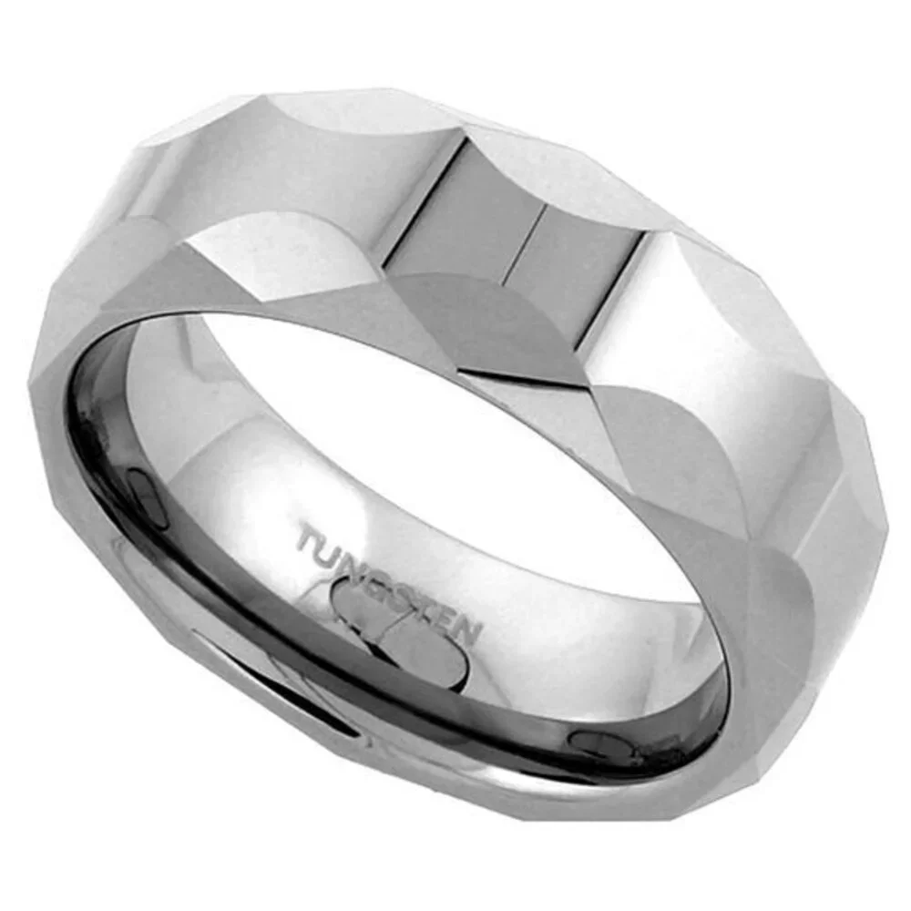 Tungsten Carbide 8 mm Faceted Dome Wedding Band
